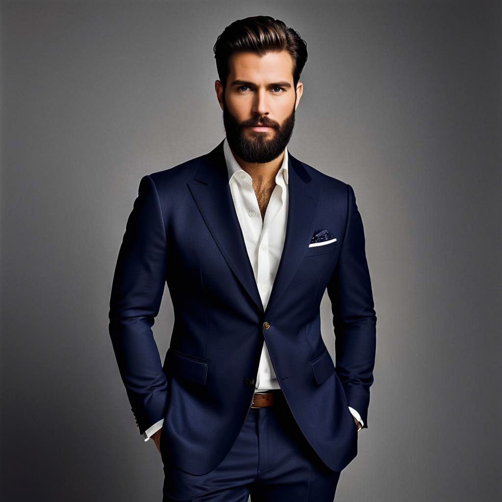 Stylish Bearded Man in Navy Blazer