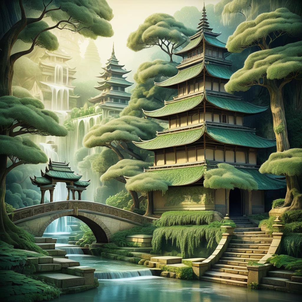 Mystical Temple in Ethereal Landscape