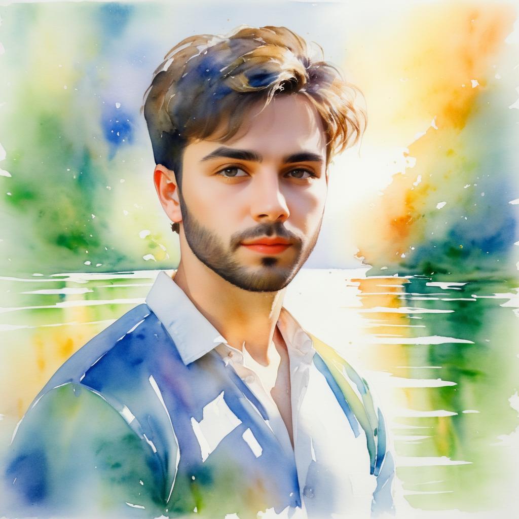 Impressionistic Watercolor Portrait of Young Man