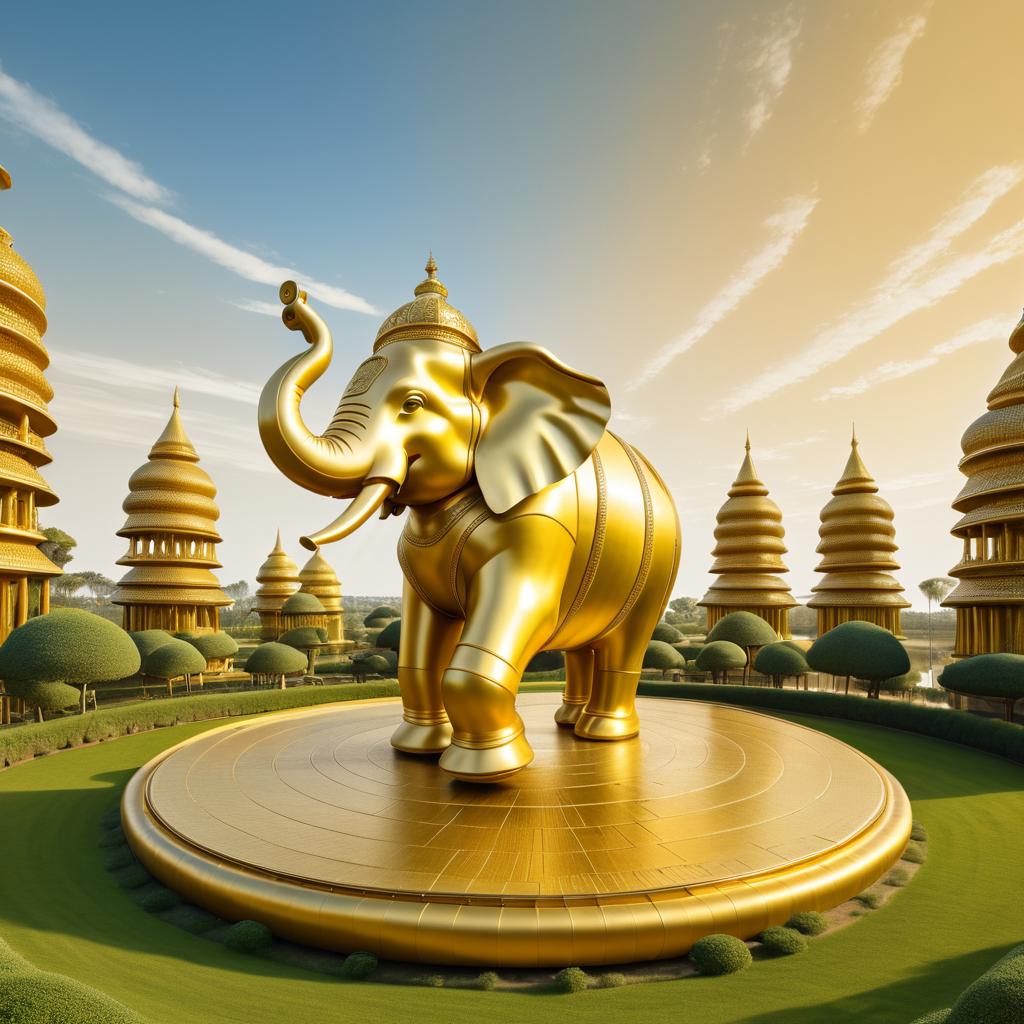 Majestic Gold Elephant Drum Sculpture