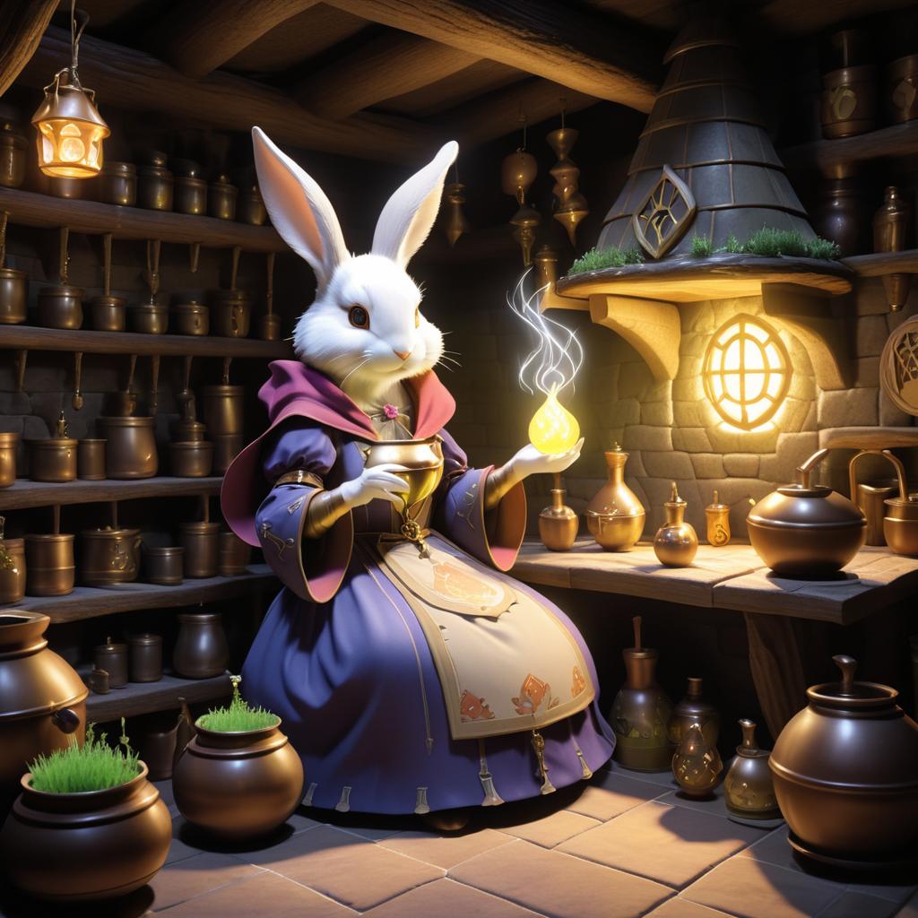 Enchanting Rabbit Sorceress Brewing Potion