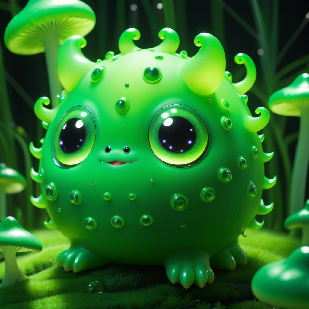 Whimsical Green Blob Creature Illustration