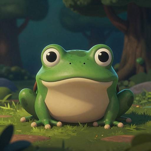 Animated Green Frog in Forest at Night