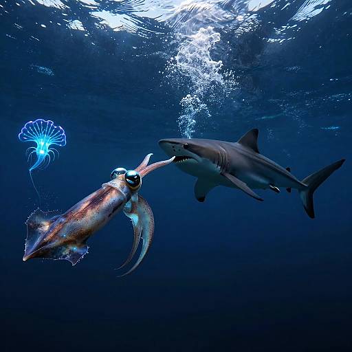 Epic Underwater Squid vs Shark Battle