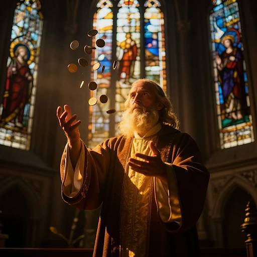 Mystical Preacher Tossing Glowing Coins