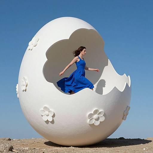 Woman Emerging from Surreal Eggshell