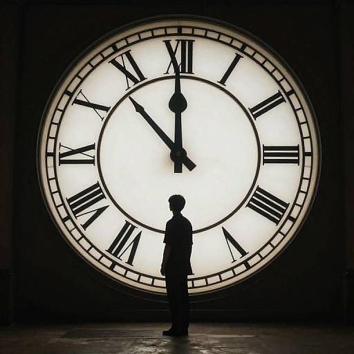 Solitary Figure Against Vintage Clock