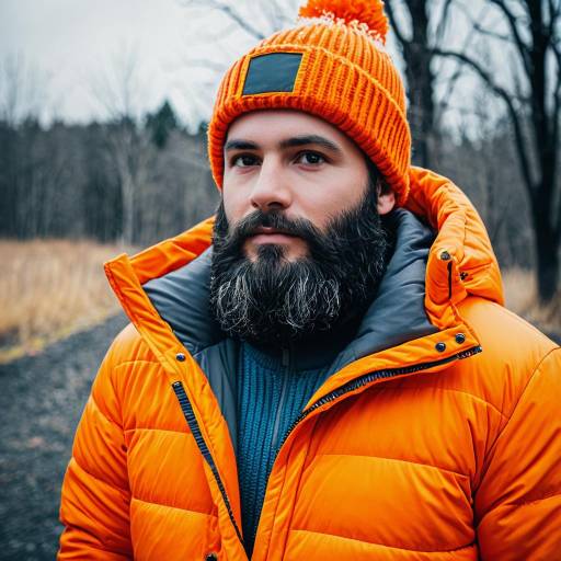 Bearded Man in Orange Winter Outfit