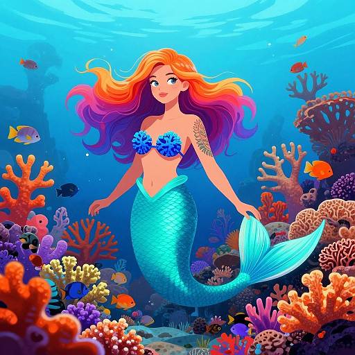 Vibrant Mermaid in Surreal Reef