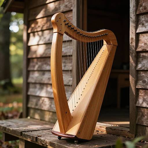 Rustic Lyre in Cozy Woodland Scene