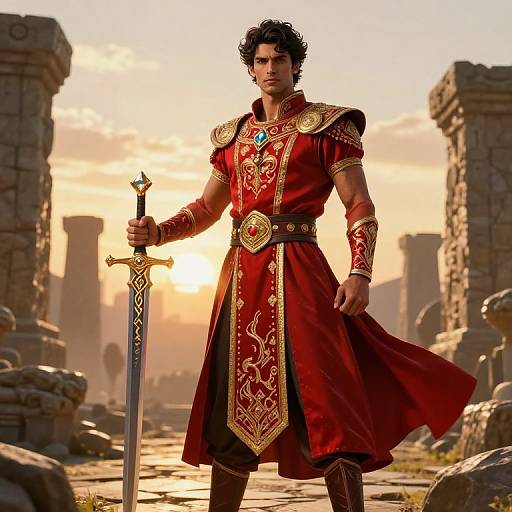 Heroic Warrior in Ornate Ceremonial Armor