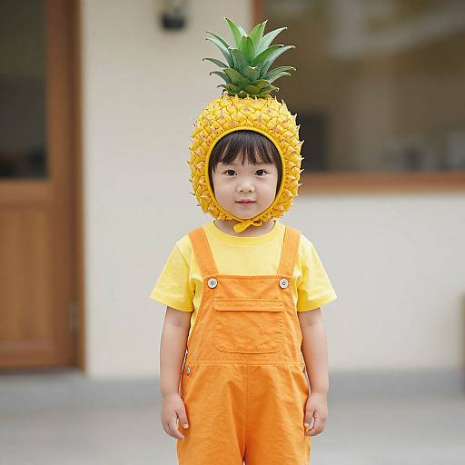 Child in Pineapple Outfit Outdoors