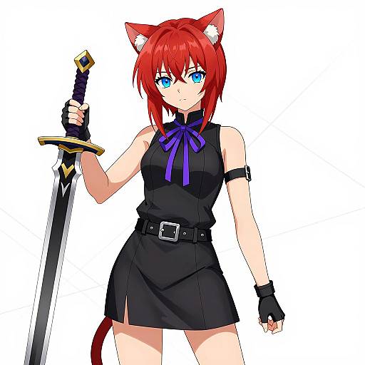 Anime Girl with Sword and Cat Ears