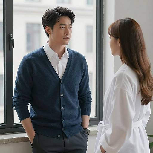 Couple by the Window in Casual Attire