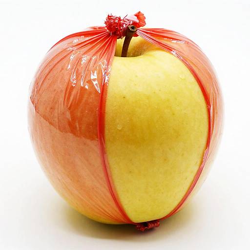 Close-Up Yellow Apple in Red Wrap