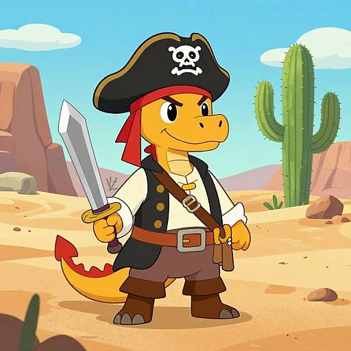 Cartoon Pirate Dragon in Desert