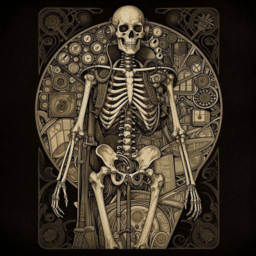 Steampunk Skeleton Art Nouveau Illustration