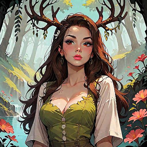 Antlered Dryad Girl Nature Concept