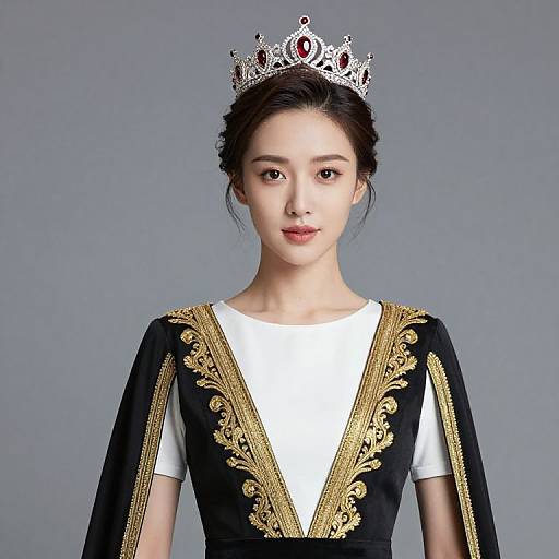 Regal Woman in Embroidered Dress