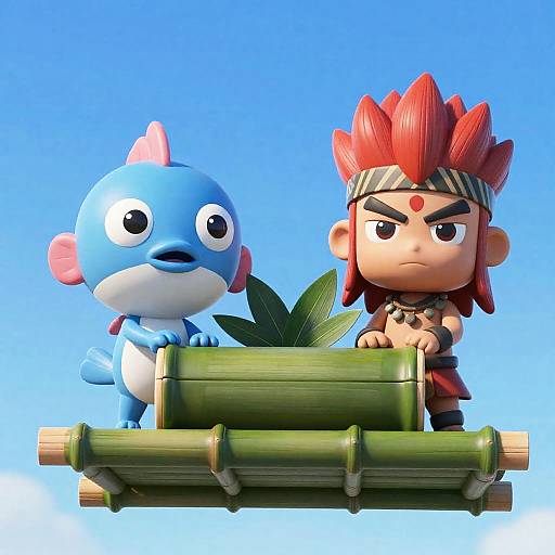Adventurous Cartoon Characters on Raft
