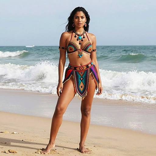 Confident Woman in Tribal Beachwear