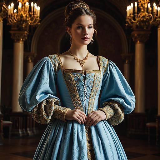 Elegant Renaissance Woman in Blue Dress