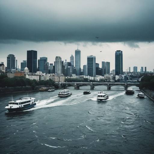 Tranquil Cityscape with River and Boats