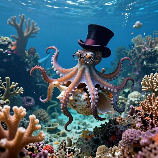 Surreal Underwater Dreamscape with Octopus