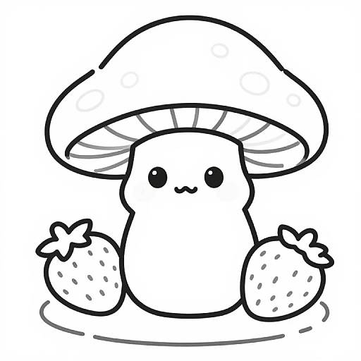 Cute Magic Mushroom Strawberry Coloring Page
