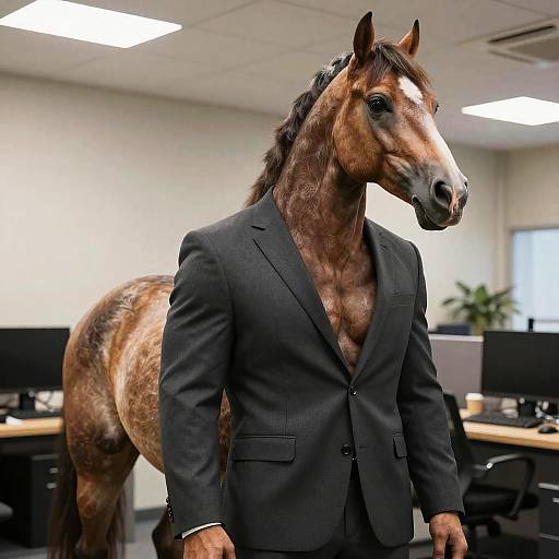 Photorealistic Muscular Anthro Horse in Suit