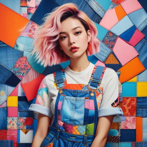 Glamorous Portrait in Patchwork Denim