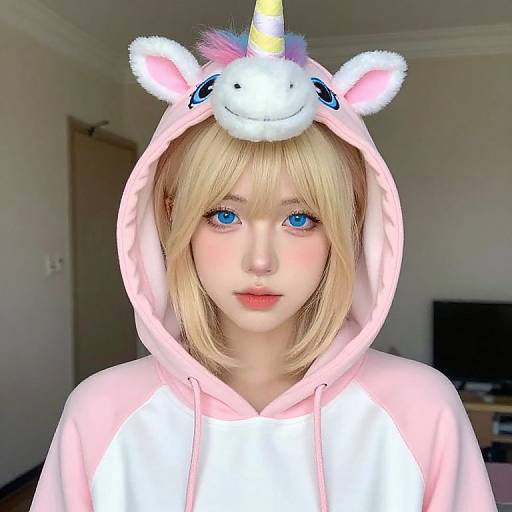 Blonde Girl in Unicorn Hoodie