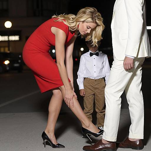 Blonde in Red Dress at Night