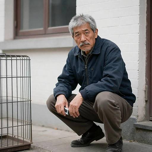 Crouching Man in Urban Setting