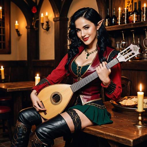 Half-Elf Bard in Tavern with Lute