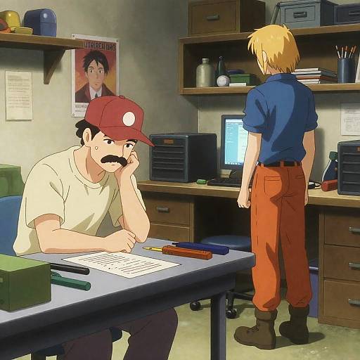 Cluttered Workshop Anime Scene Illustration