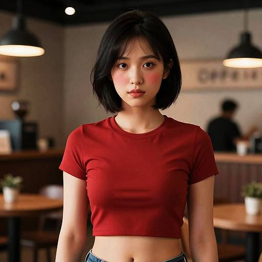 Nervous Girl in Volumetric Coffee Shop