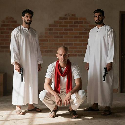 Men in Rustic Room with Shadows