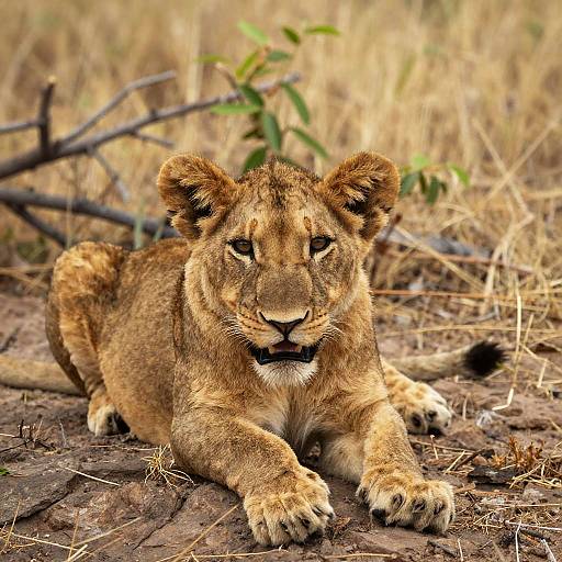 Young Lion Cub on Rocky Terrain