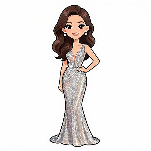 Glamorous Woman in Silver Mermaid Gown