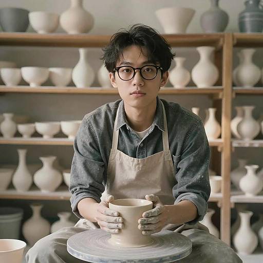 Rangefinder Portrait of Bespectacled Pottery Apprentice