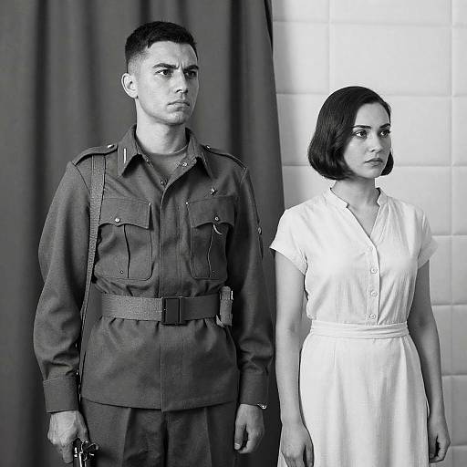 Serious Soldier and Woman in Contrast