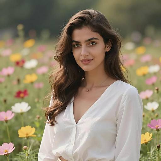 Elegant Woman in Colorful Flower Field