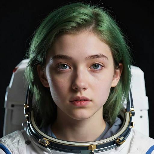 Hyperreal Green-Haired Astronaut Portrait in Space