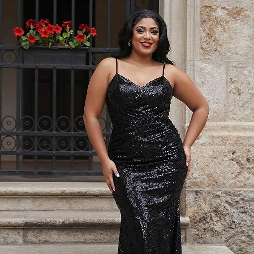 Curvy Woman in Sequined Evening Gown
