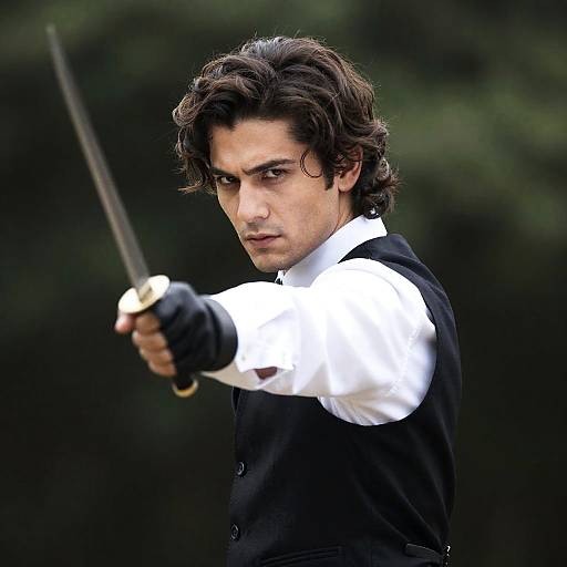 Dramatic Sword Pointing Outdoors