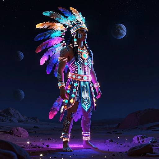 Neon Techno-Shaman Digital Art