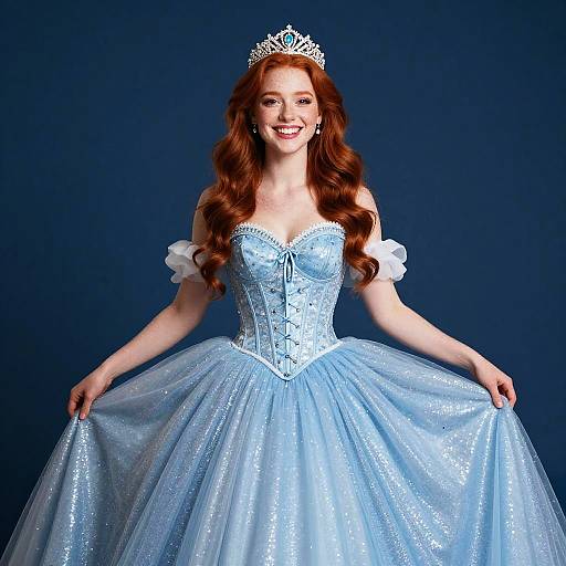 Smiling Woman in Blue Ball Gown and Tiara