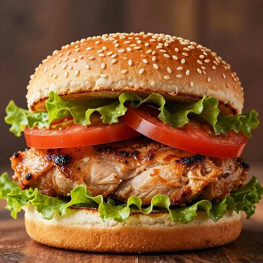 Juicy Chicken Burger Close-Up Photo