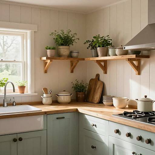 Cozy Pastel Farmhouse Kitchen Interior